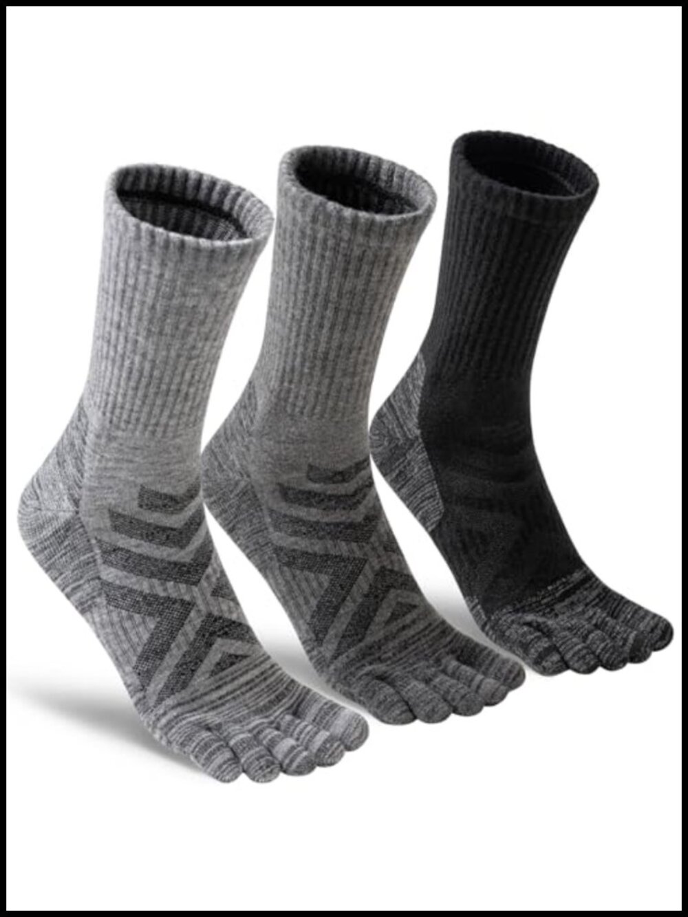Merino Wool Toe Socks 5 Finger Hiking Running Crew 3 Pack